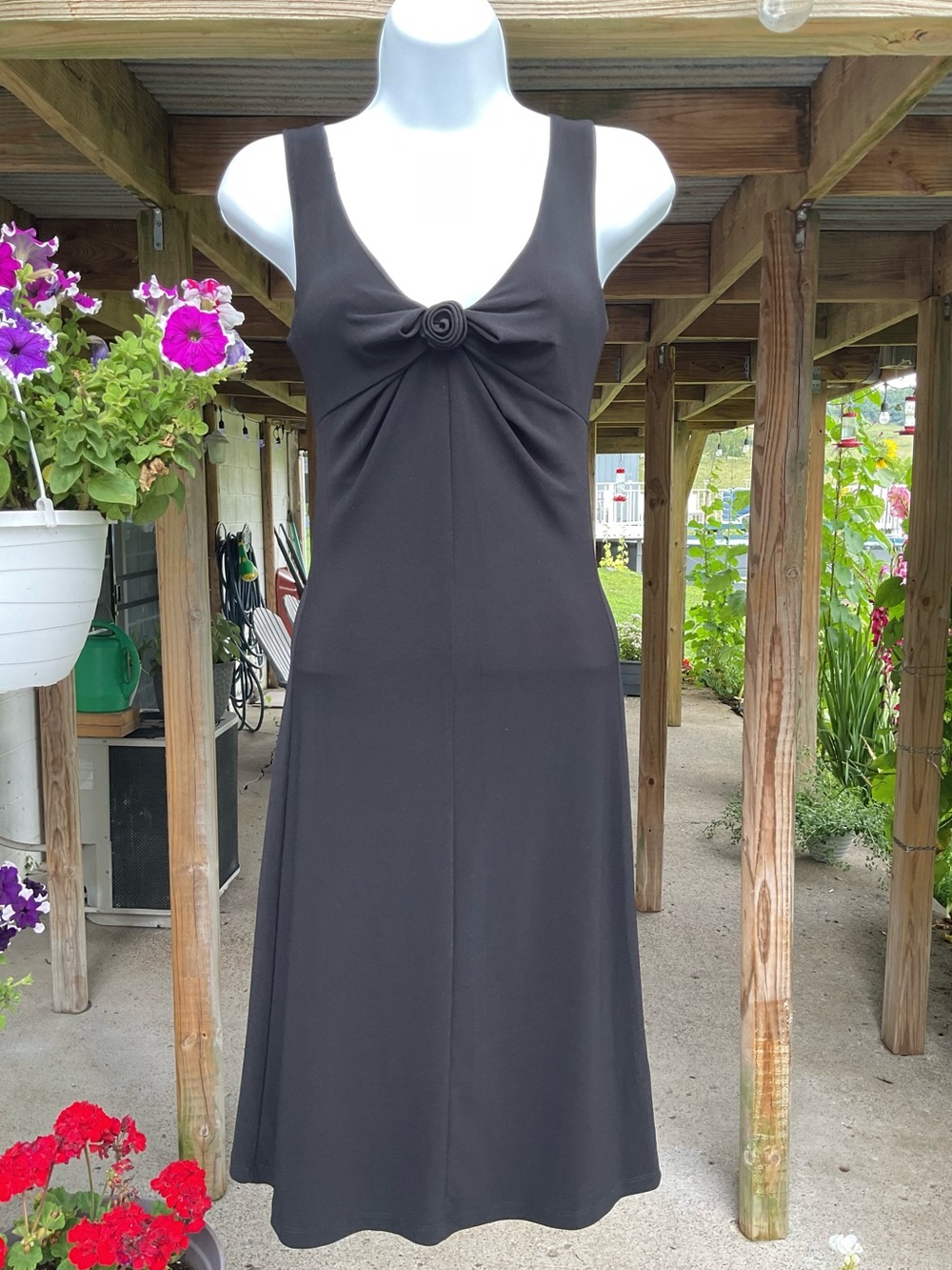 Y2K Forever 21 Black Rosette Mini Dress Juniors S Made USA Stretch LBD